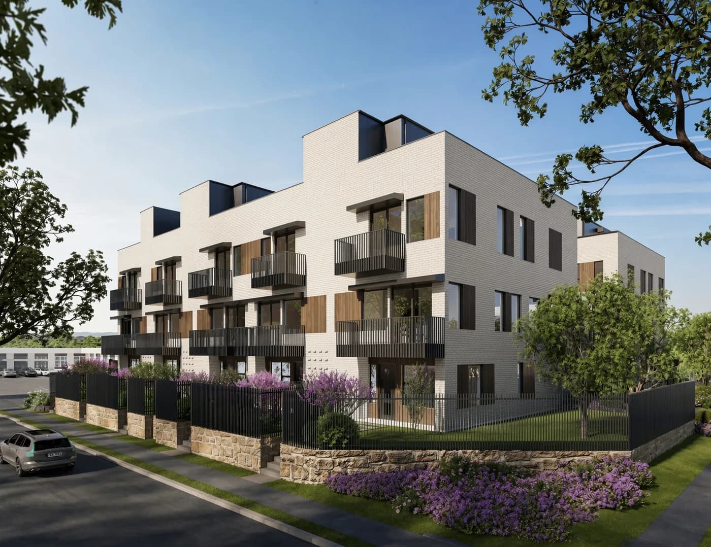 Oakborn Court townhomes in Glacier White brick